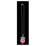 Sterling Silver Necklace with Green, Pink, and Blue Gemstone Pendant