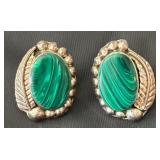 Vintage Sterling Silver and Malachite Jewelry Set - Necklace, Earrings, and Size 9.5 Ring