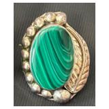 Vintage Sterling Silver and Malachite Jewelry Set - Necklace, Earrings, and Size 9.5 Ring