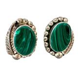 Vintage Sterling Silver and Malachite Jewelry Set - Necklace, Earrings, and Size 9.5 Ring