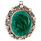 Vintage Sterling Silver and Malachite Jewelry Set - Necklace, Earrings, and Size 9.5 Ring