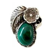 Vintage Sterling Silver and Malachite Jewelry Set - Necklace, Earrings, and Size 9.5 Ring