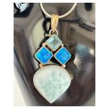 Sterling Silver Larimar, Topaz, and Opal Pendant Necklace, 24 Inch Chain