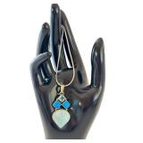 Sterling Silver Larimar, Topaz, and Opal Pendant Necklace, 24 Inch Chain