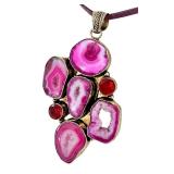 Sterling Silver Pendant with Dyed Pink Agate and Druzy