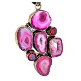 Sterling Silver Pendant with Dyed Pink Agate and Druzy