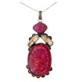 Druzy and Dyed Pink Agate Pendant Necklace with Pearl Accents, 30 Inch Chain