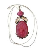 Druzy and Dyed Pink Agate Pendant Necklace with Pearl Accents, 30 Inch Chain