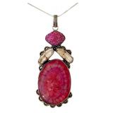 Druzy and Dyed Pink Agate Pendant Necklace with Pearl Accents, 30 Inch Chain