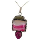 Sterling Silver 925 Pendant Necklace with Multi-Stone Design, 30 Inch Chain