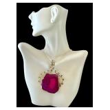925 Sterling Silver Pendant Necklace with Large Agate Slice and 28 Inch Chain
