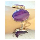 Pink Dyed Agate and Sterling Silver Bracelet 7.25 Inches