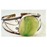Vintage Silver-Tone Cuff Bracelet with Green Stone Accent