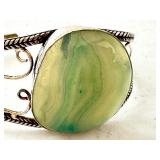 Vintage Silver-Tone Cuff Bracelet with Green Stone Accent