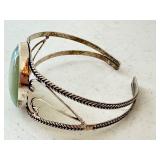 Vintage Silver-Tone Cuff Bracelet with Green Stone Accent