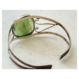Vintage Silver-Tone Cuff Bracelet with Green Stone Accent