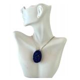 Blue Druzy Gemstone Pendant Necklace with 16" Chain