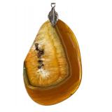 Large Polished Agate Slice Pendant Necklace with Brown Ribbon Cord