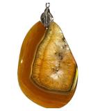 Large Polished Agate Slice Pendant Necklace with Brown Ribbon Cord