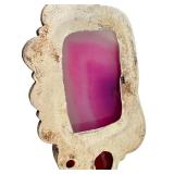 Sterling Silver Pendant with Dyed Pink Agate and Red Stones on 18 Inch Chain