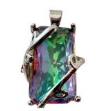 Mystic Topaz Pendant with Silver-Tone Setting, 1 Inch