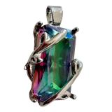 Mystic Topaz Pendant with Silver-Tone Setting, 1 Inch