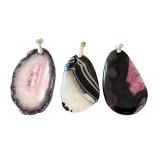 Set of 3 Agate Slice Pendants with Crystal and Natural Designs, 3 Inch