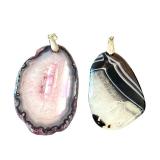 Set of 3 Agate Slice Pendants with Crystal and Natural Designs, 3 Inch