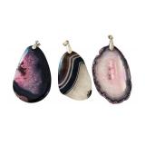 Set of 3 Agate Slice Pendants with Crystal and Natural Designs, 3 Inch