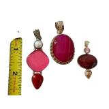 Set of 3 Sterling Silver Gemstone Pendants in Pink and Red Tones