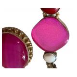 Set of 3 Sterling Silver Gemstone Pendants in Pink and Red Tones