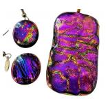 Fused Art Glass Pendant and Earrings Set with Iridescent Finish