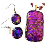 Fused Art Glass Pendant and Earrings Set with Iridescent Finish