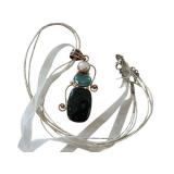 Sterling Silver Jasper Pendant with Pearl and Topaz Accents