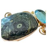 Sterling Silver Jasper Pendant with Pearl and Topaz Accents