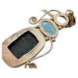 Sterling Silver Jasper Pendant with Pearl and Topaz Accents