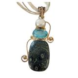 Sterling Silver Jasper Pendant with Pearl and Topaz Accents