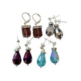Set of 5 Pairs Fashion Earrings with Multi-Color Faceted Stones