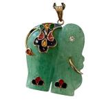 Green Elephant Pendant with Colorful Inlay and Chain, 1.5 Inch