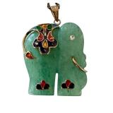 Green Elephant Pendant with Colorful Inlay and Chain, 1.5 Inch