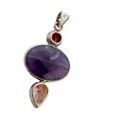 Sterling Silver Pendant with Amethyst, Pink, and Red Stones, 1.5 Inch