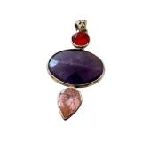 Sterling Silver Pendant with Amethyst, Pink, and Red Stones, 1.5 Inch