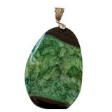 Crackled Quartz and Onyx Pendant with Textured Bail, 3.5 Inch