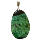 Crackled Quartz and Onyx Pendant with Textured Bail, 3.5 Inch