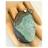 Large Agate Slice Gemstone Pendant with Silver Tone Bail, 3 Inch