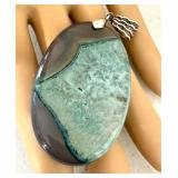 Large Agate Slice Gemstone Pendant with Silver Tone Bail, 3 Inch