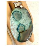 Large Agate Slice Gemstone Pendant with Silver Tone Bail, 3 Inch