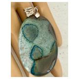 Large Agate Slice Gemstone Pendant with Silver Tone Bail, 3 Inch