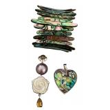 Abalone Stretch Bracelet with Sterling and Fashion Pendants