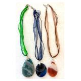 Set of 3 Dyed Agate Stone Pendant Necklaces